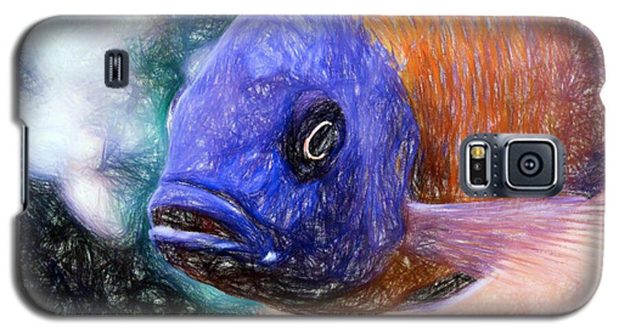 African Cichlid Galaxy S5 Case featuring the digital art Colored Pencil Red Fin Borleyi Cichlid #1 by Don Northup
