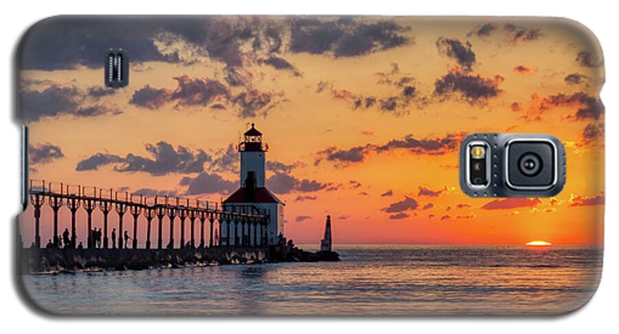 Architecture Galaxy S5 Case featuring the photograph Dramatic Sunset at Michigan City East Pierhead Lighthouse #1 by Andy Konieczny