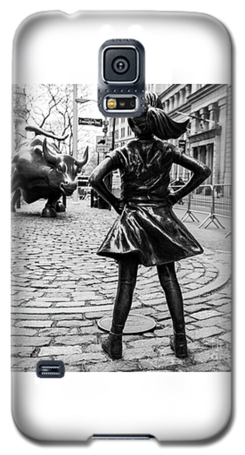 Computer Galaxy S5 Case featuring the photograph Vintage Fearless Girl and Wall Street Bull Statue #4 by Doc Braham