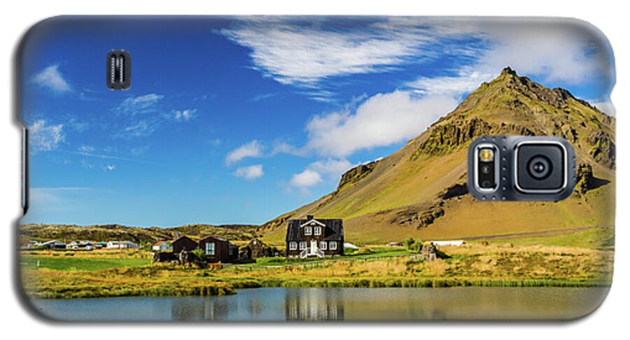 Arnarstapi Galaxy S5 Case featuring the photograph Arnarstapi Amtmansshus and Mount Stapafell, Iceland by Lyl Dil Creations