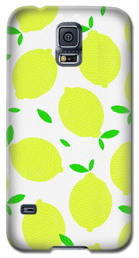 Lemons Galaxy S5 Case featuring the painting Sunny Lemon Pattern by Jen Montgomery