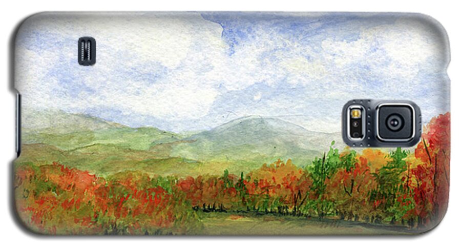 Autumn Galaxy S5 Case featuring the painting Autumn Day Watercolor Vermont Landscape by Laurie Rohner