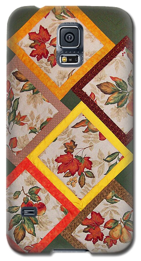 Art Quilt Galaxy S5 Case featuring the tapestry - textile Autumn Fruit and Leaves by Pam Geisel
