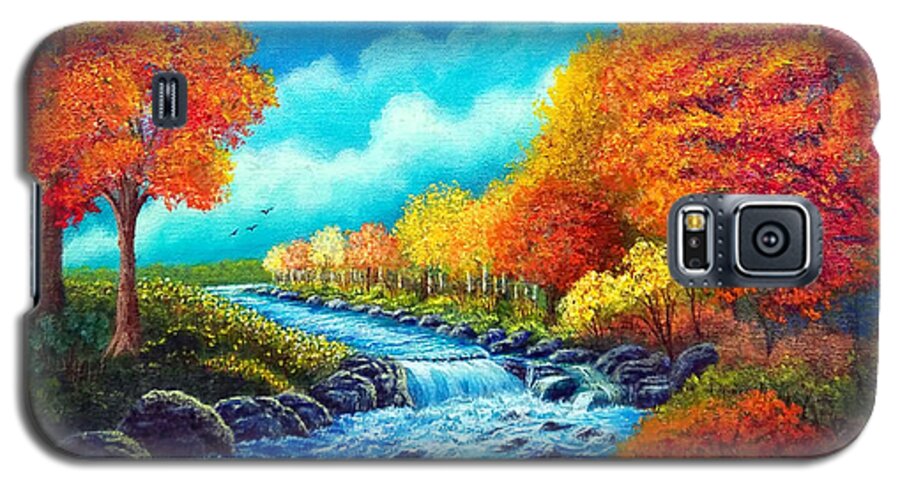 Autumn Galaxy S5 Case featuring the painting Autumn Stream by Sarah Irland