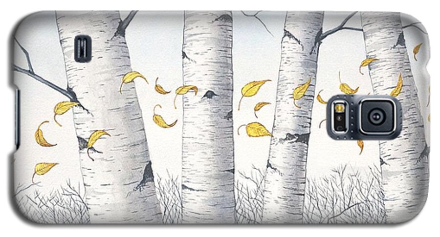 Birch Galaxy S5 Case featuring the painting Birch Trees with flowing leaves in watercolor by Christopher Shellhammer