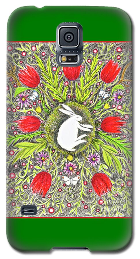Lise Winne Galaxy S5 Case featuring the painting Bunny Nest with Red Flowers and White Butterflies by Lise Winne