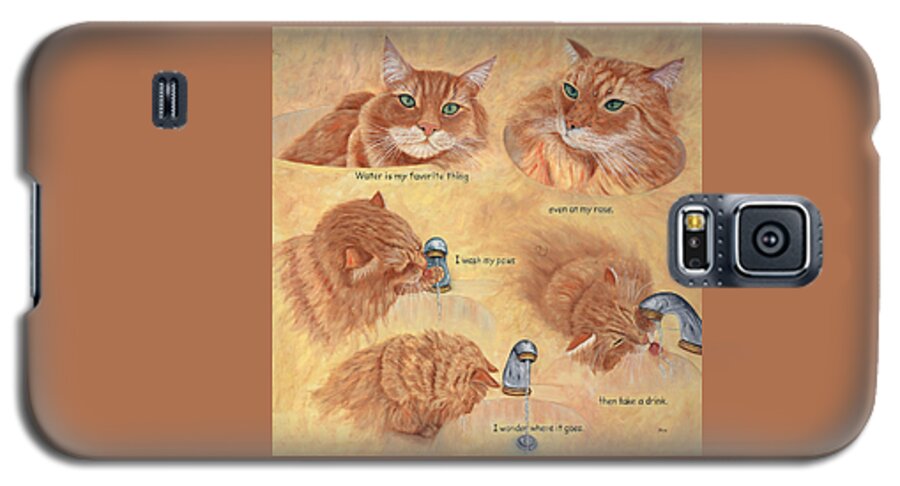 Cat Galaxy S5 Case featuring the painting Cat Splash by Karen Zuk Rosenblatt