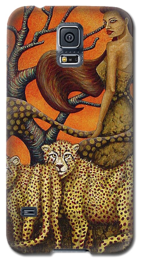 Cat Lady Galaxy S5 Case featuring the painting Cheetah's Gaze by Amy E Fraser