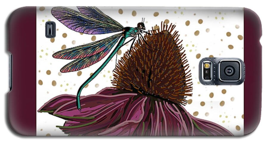Echinacea Flower. Dragon Fly Galaxy S5 Case featuring the drawing Dragon fly and Echinacea Flower by Joan Stratton