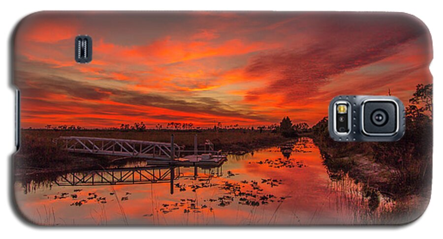 Sun Galaxy S5 Case featuring the photograph Explosive Sunset at Pine Glades by Tom Claud