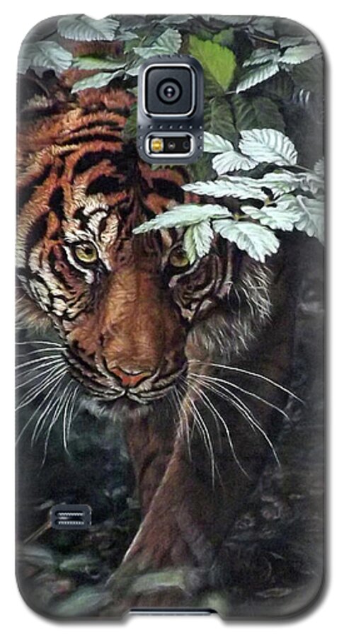 Tiger Galaxy S5 Case featuring the painting Eye See You by Linda Becker