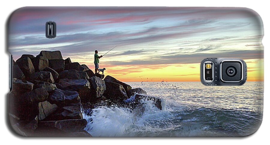 Tamarack Beach Galaxy S5 Case featuring the photograph Fishing at Sunset by Ann Patterson