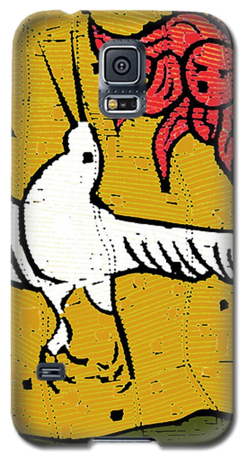 Flying Galaxy S5 Case featuring the digital art Flying bird and red sun face by Edgeworth Johnstone