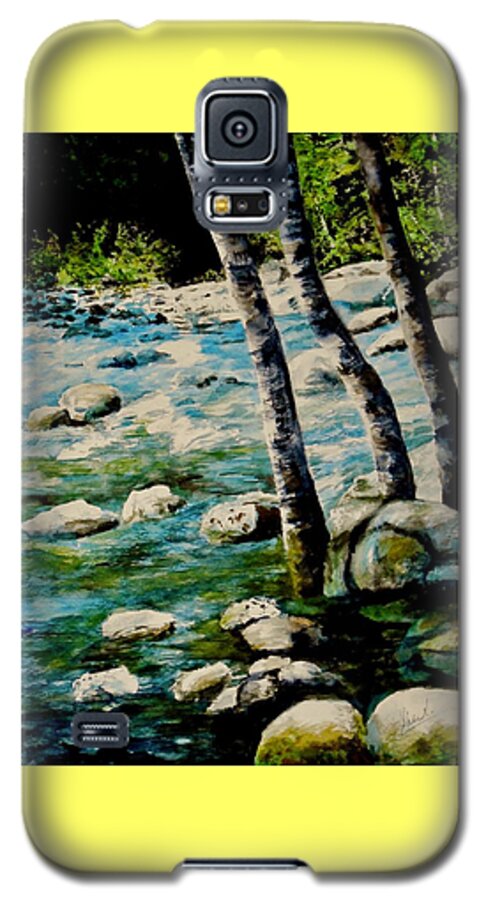 Rocky Waterfall Galaxy S5 Case featuring the painting Gushing Waters by Sher Nasser