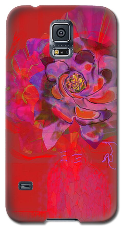 Square Galaxy S5 Case featuring the mixed media Hummingbirds Red Fantasy by Zsanan Studio