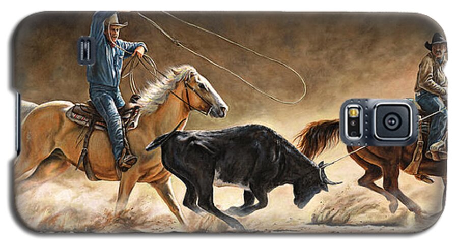 Cowboy Galaxy S5 Case featuring the painting In the Money by Kim Lockman