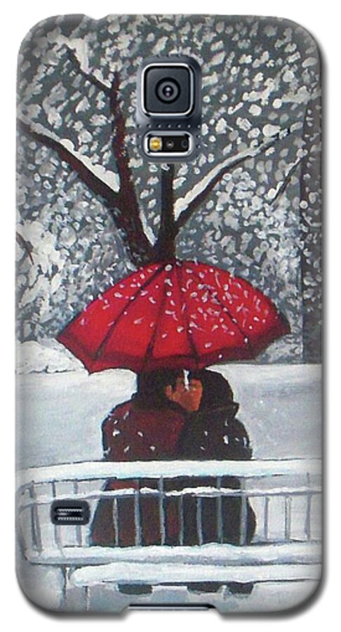 Kiss Galaxy S5 Case featuring the painting Kisses under umbrella by Vesna Antic