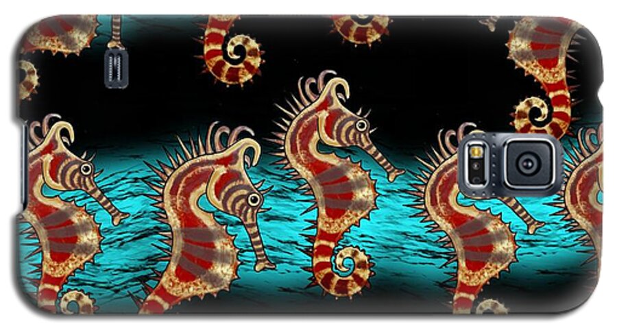 Seahorses Galaxy S5 Case featuring the drawing Like Musical Notes Upon The Sea by Joan Stratton