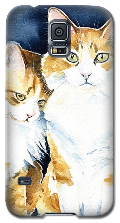 Valentine Galaxy S5 Case featuring the painting Love Me Meow Cat Painting by Dora Hathazi Mendes