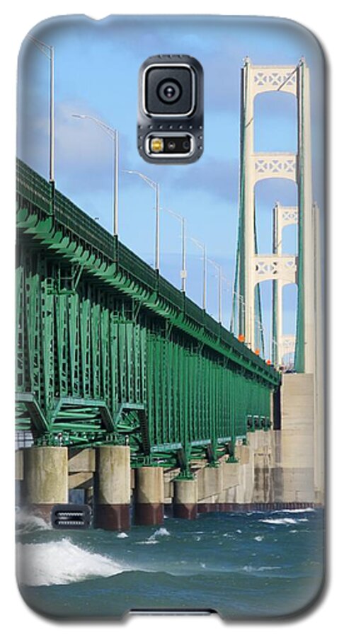 Mackinac Bridge Galaxy S5 Case featuring the photograph Mackinac Bridge and Waves by Keith Stokes
