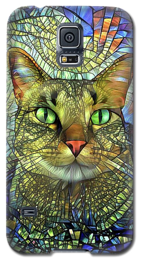 Tabby Cat Galaxy S5 Case featuring the digital art Monet the Stained Glass Tabby Cat by Peggy Collins