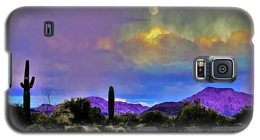 Rain Galaxy S5 Case featuring the photograph Moon at Sunset in the Desert by Tranquil Light Photography