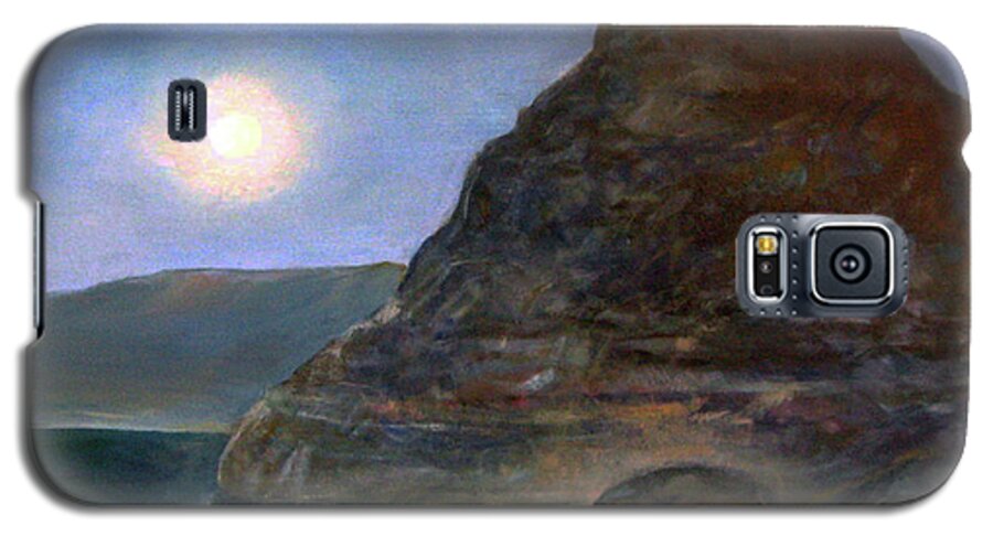 Nature Galaxy S5 Case featuring the painting Moonlight on Pyramid Lake by Donna Tucker