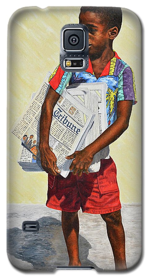  Galaxy S5 Case featuring the painting Newspaper Boy by Nicole Minnis