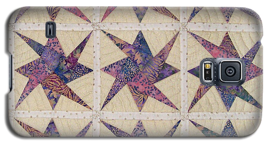 Art Quilt Galaxy S5 Case featuring the tapestry - textile Nine Stars dipping their toes in the sea Sending Ripples to the Shore by Pam Geisel