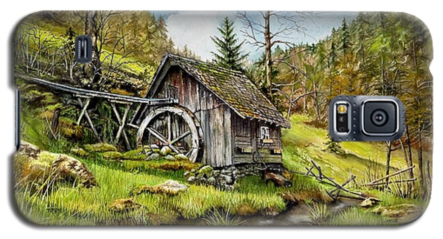 Landscape Galaxy S5 Case featuring the painting Old Mill by a Creek by Jeanette Ferguson