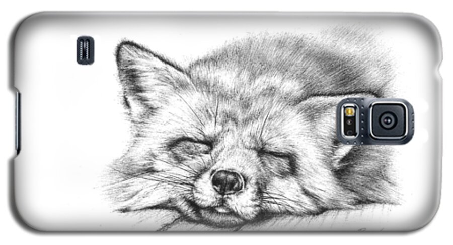 Fox Galaxy S5 Case featuring the drawing Sleepy Fox by Casey 'Remrov' Vormer