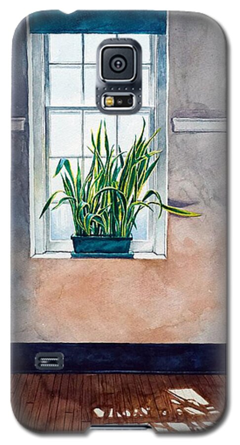 Window Galaxy S5 Case featuring the painting Snake plant on window sill in painting by Christopher Shellhammer