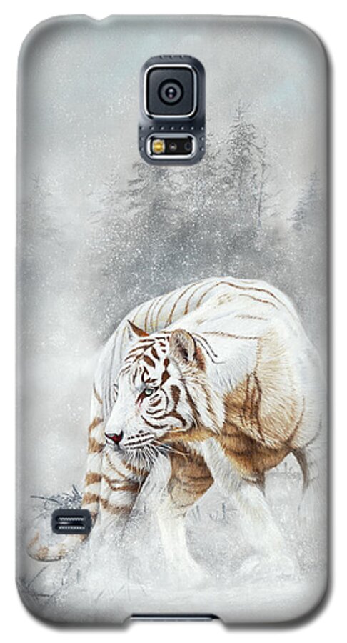Snow Galaxy S5 Case featuring the pastel Snow Tiger by Peter Williams