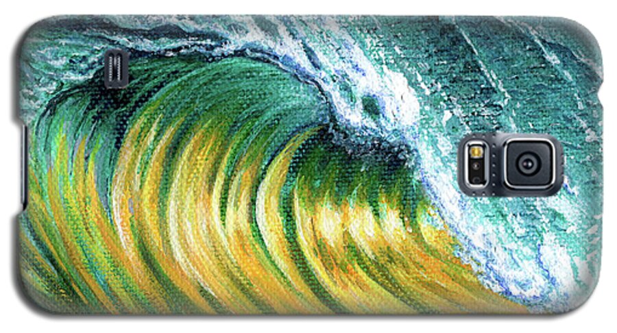 Surf Galaxy S5 Case featuring the painting Surf into the Sunset by Adam Johnson