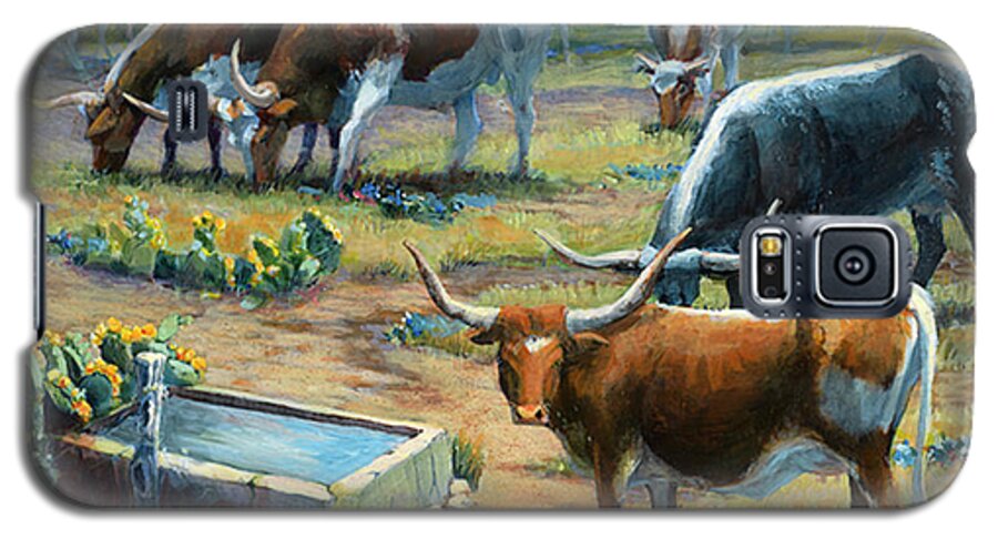 Cattle Galaxy S5 Case featuring the painting Texas Longhorn Herd by Cynthia Westbrook