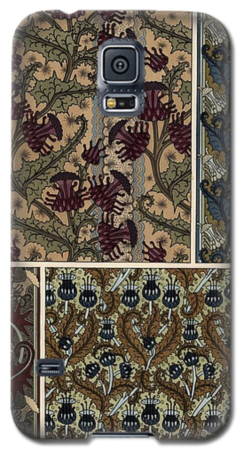 1897 Galaxy S5 Case featuring the drawing Thistle in art nouveau patterns for wallpaper and fabrics. Lithograph by M. P. Verneuil. by Album