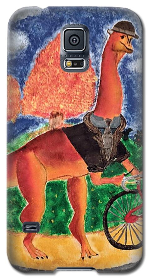 Dinosaur Galaxy S5 Case featuring the painting Veloci-saurus by Misty Morehead