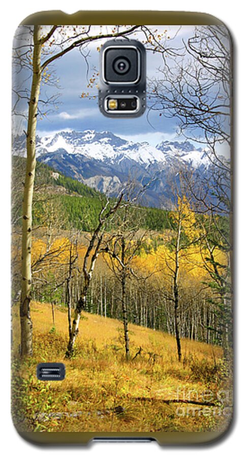 Mountain Galaxy S5 Case featuring the photograph vertical yellow fall autumn leaves Quaking Aspen trees forest grove snowy mountain peaks landscape by Robert C Paulson Jr