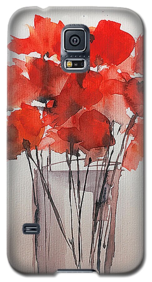 Red Galaxy S5 Case featuring the painting Watercolor Red Poppies In The Vase by Britta Zehm