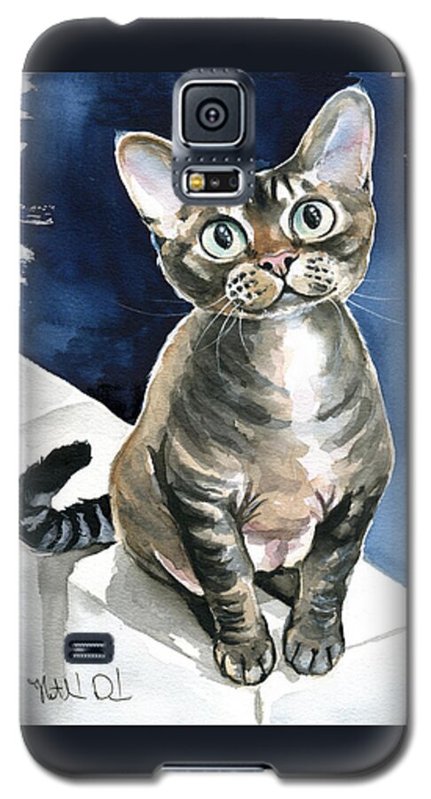 Devon Rex Galaxy S5 Case featuring the painting Winter Devon Rex Cat Painting by Dora Hathazi Mendes