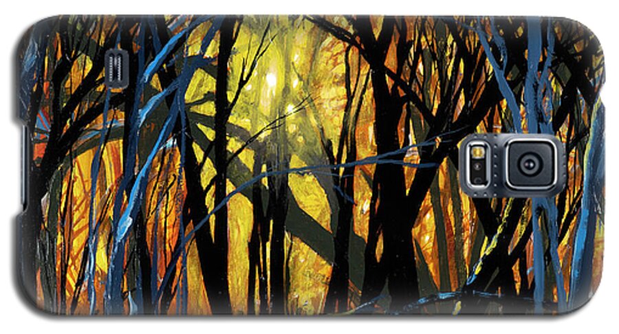 Winter Galaxy S5 Case featuring the painting Winter Sunset in the Forest by Lynn Hansen
