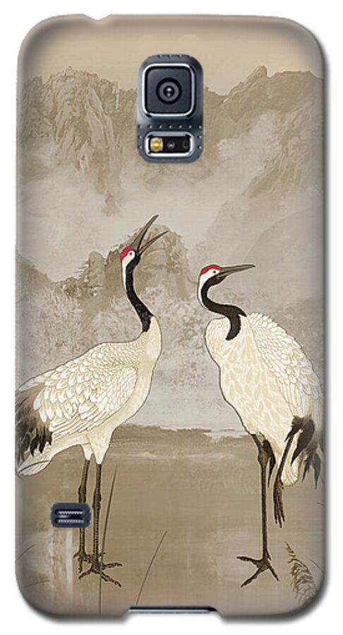 Bird Galaxy S5 Case featuring the mixed media Wintering Manchurian Cranes by M Spadecaller