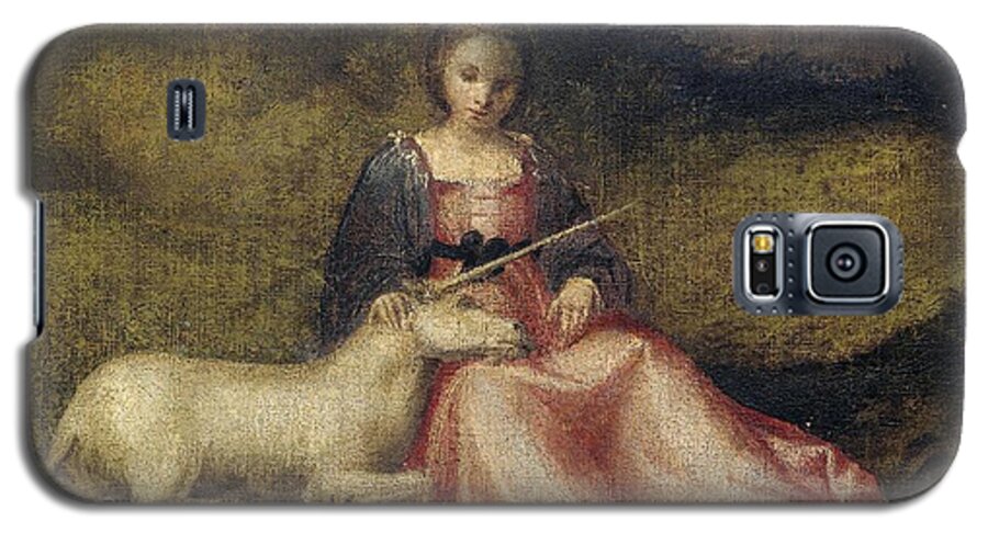 Canvas Galaxy S5 Case featuring the painting 'Woman with Unicorn. by Giorgione -rejected attribution-
