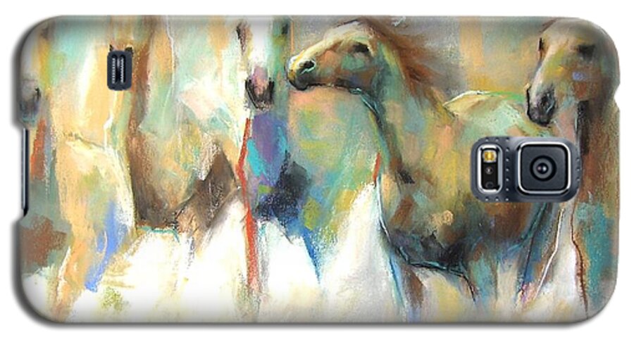 Equine Art Galaxy S5 Case featuring the pastel Running With The Palominos #1 by Frances Marino