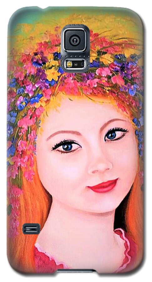 Gloss Print Cards (5 7/8 X8 1/4) Of Original Oil Painting Art Alexandra . White Envelop(s) Included Female Face Beautiful Girl Young Woman Flower Wild Flower Summer Flowers Posters Art Prints Galaxy S5 Case featuring the pyrography Alexandra by Tanya Harr