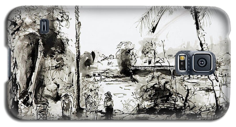 Tropical Galaxy S5 Case featuring the painting Artists at work by the Johnstone River Innisfail FNQ  by Kerryn Madsen-Pietsch