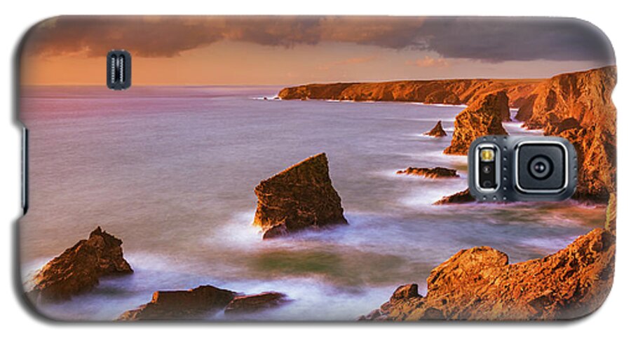 Bedruthan Steps Galaxy S5 Case featuring the photograph Bedruthan Steps Sunset, Cornwall, England by Neale And Judith Clark