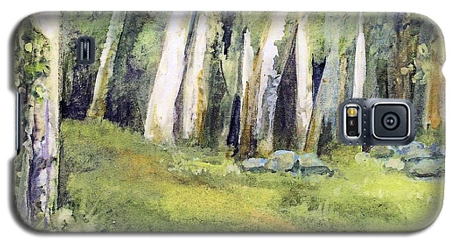 Landscape Galaxy S5 Case featuring the painting Birch Trees and Spring Field by Laurie Rohner