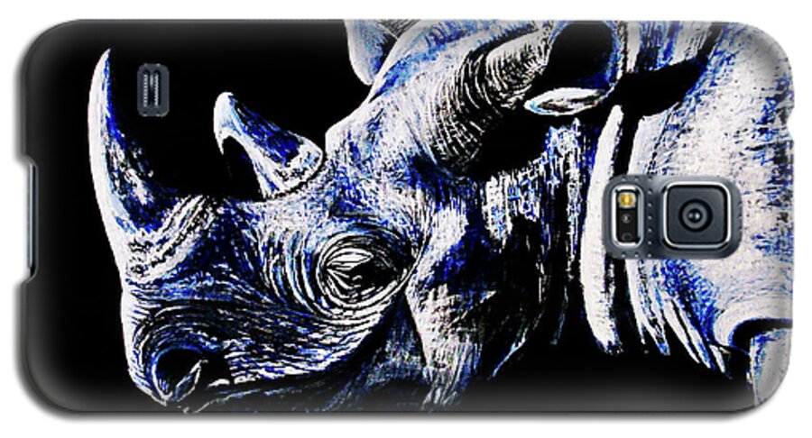 Animal Galaxy S5 Case featuring the painting Black Rino by Viktor Lazarev