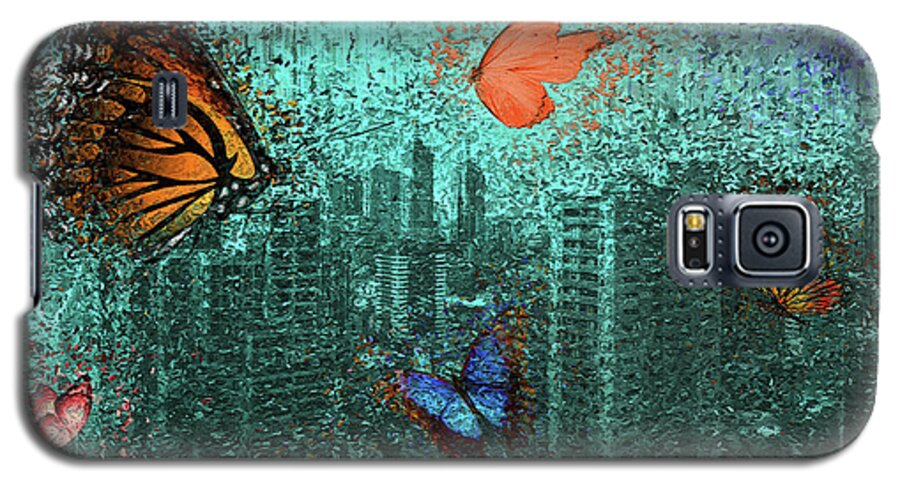 Butterflies Galaxy S5 Case featuring the mixed media Butterflies over the City by Alex Mir